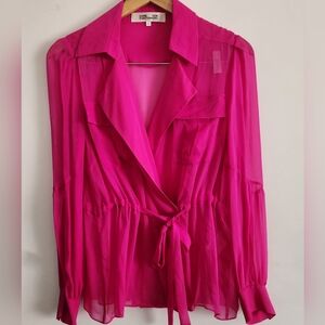 diane von furstenberg Silk Top Sheer Pink Size M Medium